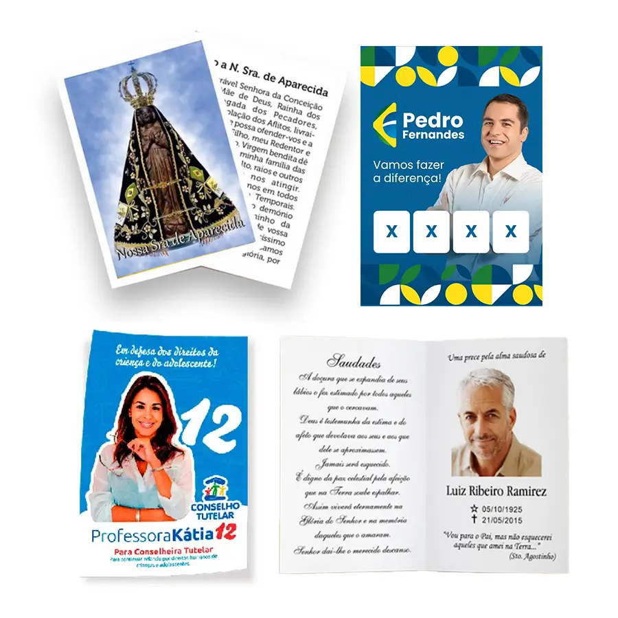 Imagens de vários tipos de santinhos impressos